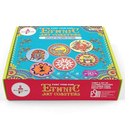 Kalakaram Paint Your Own Ethnic Art Coasters Diy Kit With Design Paint | Painting Set | Kit for Kids
