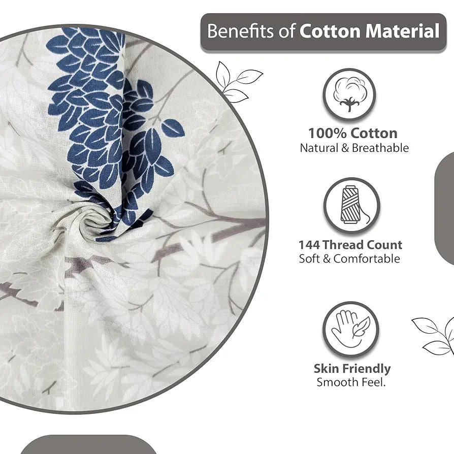 Divine Casa Bedsheet for Single Size Bed 144 TC Cotton Bedsheet for Single Size Bed with 1 Pillow Cover  Floral Colour Grey Blue