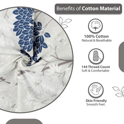 Divine Casa Bedsheet for Single Size Bed 144 TC Cotton Bedsheet for Single Size Bed with 1 Pillow Cover  Floral Colour Grey Blue