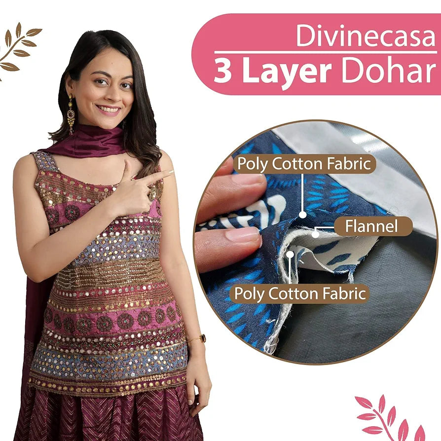 Divine Casa Glace Cotton 120 GSM Reversible Lightweight Printed Single Bed AC Dohar Blanket Quilt Colour Orange and Pink