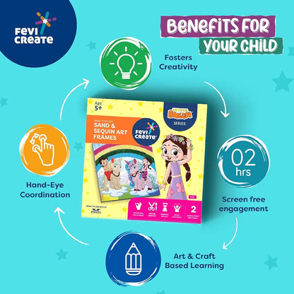 Fevicreate Chhota Bheem Chhutki Sand Sequin Kit | All-in-one Paper Frame Kit | Make 2 picture frames | Birthday Gift | Screen-Free Learning | by Fevicol | Best Gift for Boys & Girls 5+ years