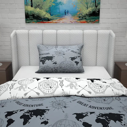 Divine Casa Microfiber Reversible Single Bed AC Duvet Cover with 1 Pillow Cover for Quilt/Comforter/Blanket Colour Grey & White