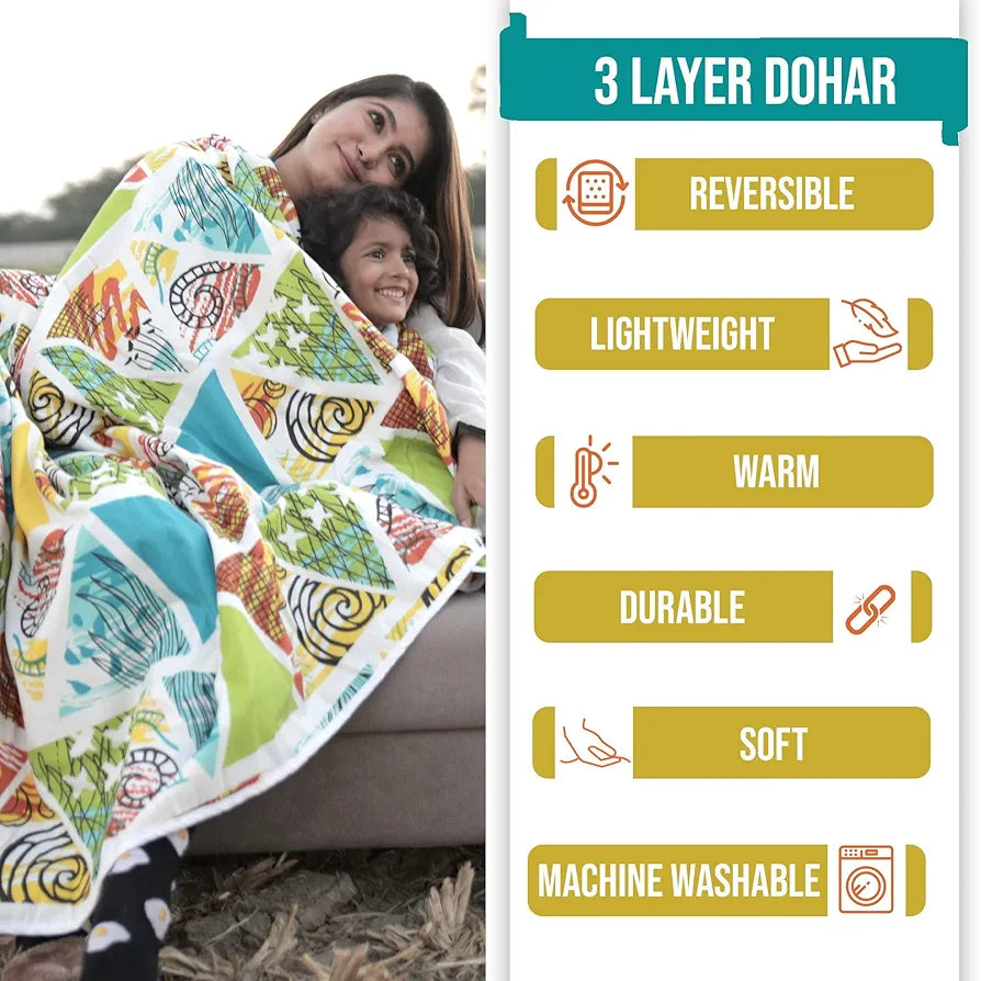 Divine Casa 100% Cotton Single Bed Dohar Lightweight AC Blanket Soft & Breathable Reversible Quilt Colour Lime Punch