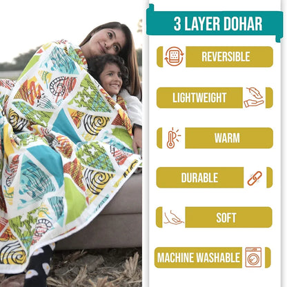 Divine Casa 100% Cotton Single Bed Dohar Lightweight AC Blanket Soft & Breathable Reversible Quilt Colour Lime Punch