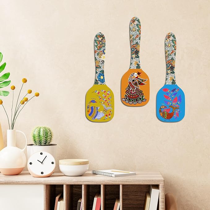 Artvibes Decorative Kalamkari Floral Art Wooden Wall Hanging Decoration Item for Home | Set of 3