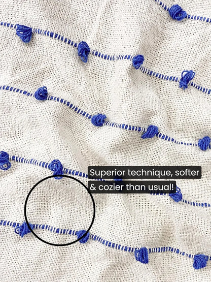 Sajavat Home Hand Knitted Pure Cotton Sofa Throw Colour Beige & Blue