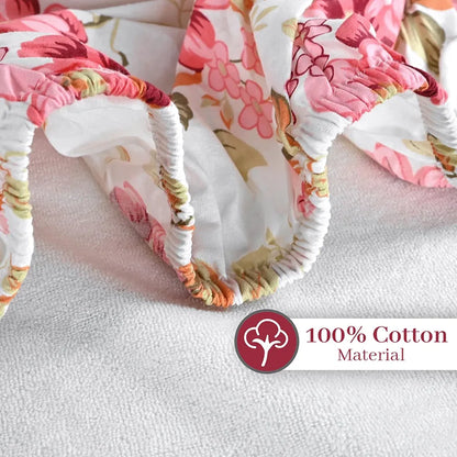 Divine Casa Floret 100% Cotton King Fitted Bedsheet 144 TC Deep Pocket Design Soft & Breathable Fabric Colour Rosy Retreat