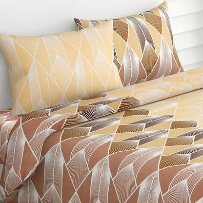 Haus & Kinder Cotton Queen Size Bedsheet For Double Bed (90 X 100 Inches) With 2 Pillow Covers | 144 Tc Bed Sheet Sleek Strokes