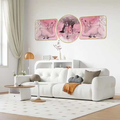 Livin'luxe Paintings Radha Krishna Religious Modern Art Premium Sparkle Lamination Finished Surface Golden Slim Frame RP-44