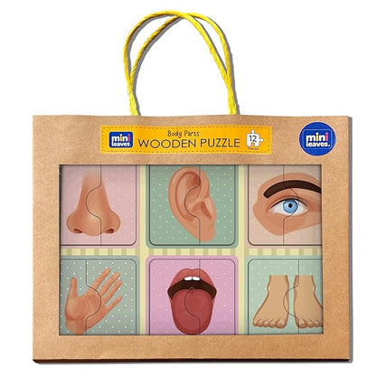 Mini Leaves 2 Piece Wooden Puzzle for Kids Set of 6 | Human Body Parts Jigsaw Puzzle | Educational Toys for Kids