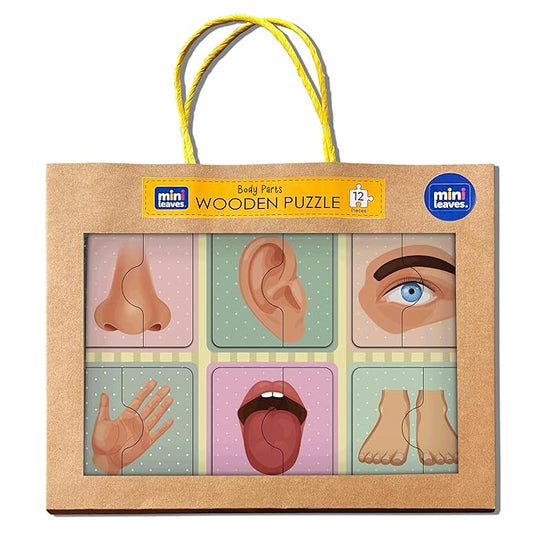 Mini Leaves 2 Piece Wooden Puzzle for Kids Set of 6 | Human Body Parts Jigsaw Puzzle | Educational Toys for Kids