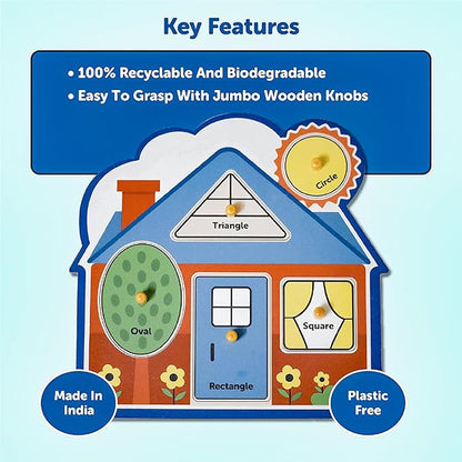 Mini Leaves My First Shapes Jumbo Wooden Knob and Peg Puzzle | Wooden Shape Sorter for 1 Age and Above