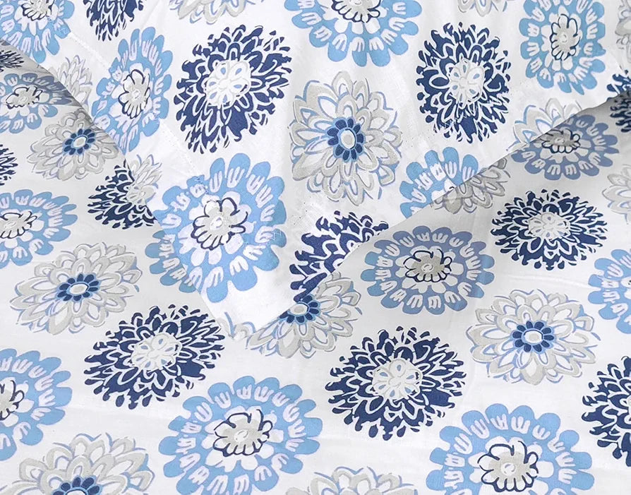 Divine Casa 144 TC 100% Cotton Bedsheet for Single Bed with 1 Pillow Cover Colour Soft Blue