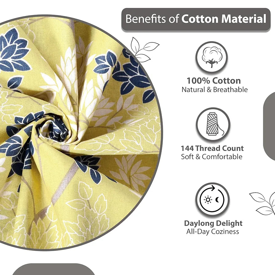 Divine Casa 100% Cotton Bedsheet for Single Bed 144 TC Bedsheet Single Size Bed Cotton with 1 Pillow Cover Colour Sunshine Yellow