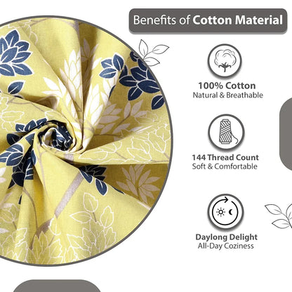 Divine Casa 100% Cotton Bedsheet for Single Bed 144 TC Bedsheet Single Size Bed Cotton with 1 Pillow Cover Colour Sunshine Yellow