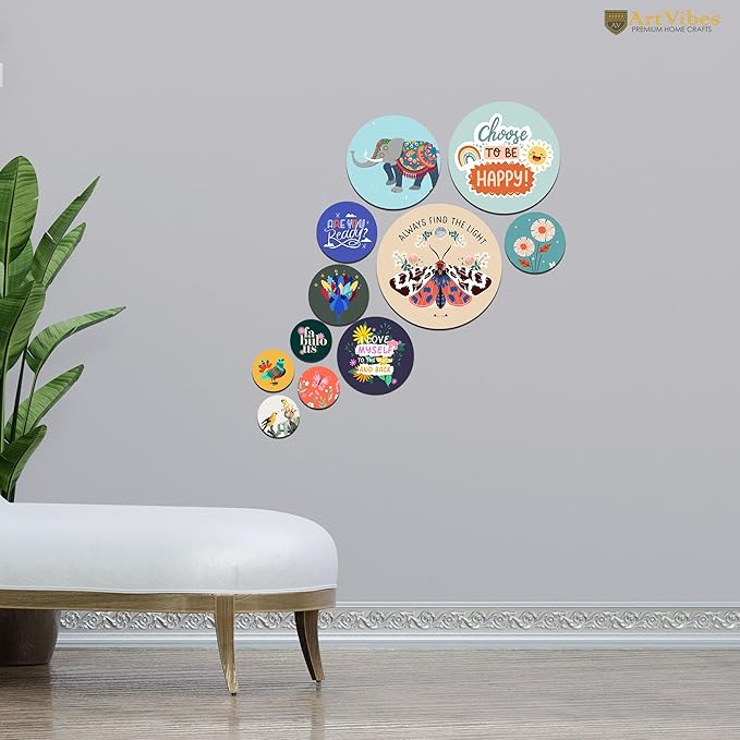 Artvibes Decorative Wooden Wall Hanging Decoration Item for Home Modern Wall Artworks Items | Quotes Decor Item | Pack of 11 Pieces