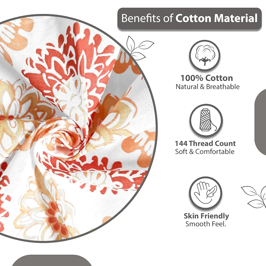Divine Casa 144 TC 100% Cotton Bedsheet for Single Bed with 1 Pillow Cover Colour Red Orange