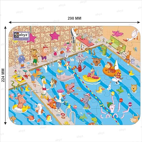 ABYZ Wooden Jigsaw Puzzles for Kids,Animal's Pool Party Jigsaw Puzzle for Kids of Age 4-6 Years 36 Pcs Puzzle
