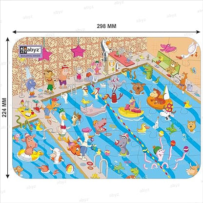 ABYZ Wooden Jigsaw Puzzles for Kids,Animal's Pool Party Jigsaw Puzzle for Kids of Age 4-6 Years 36 Pcs Puzzle