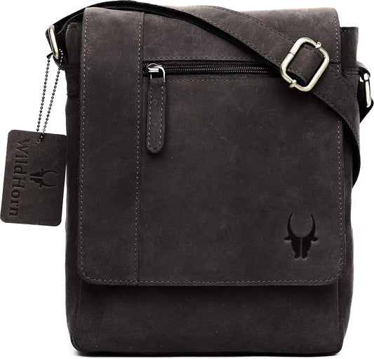 WildHorn� Leather 8.5 inch Sling Messenger Bag for Men I Multipurpose Crossbody Bag I Travel Bag with Adjustable Strap I IDIMENSION: L- 8.5inch H- 10.5inch W- 3inch