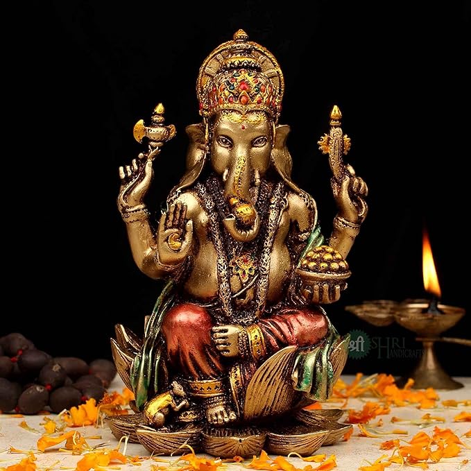 Indicast 7" Inch Cold Cast Resin Laxmi and Ganesh Showpiece Antique Home Decor and Gifting