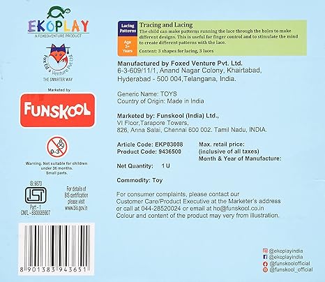 Funskool Ekoplay Lacing Pattern Wooden 3 Shapes for Lacing Pieces Puzzle