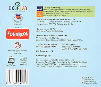 Funskool Ekoplay Lacing Pattern Wooden 3 Shapes for Lacing Pieces Puzzle