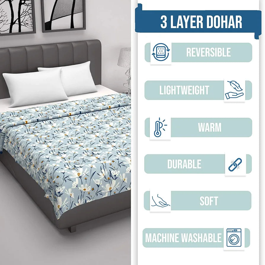 Divine Casa Floret 100% Cotton Single Dohar 120 GSM Soft & Lightweight Throw Blanket Colour Water Orchid