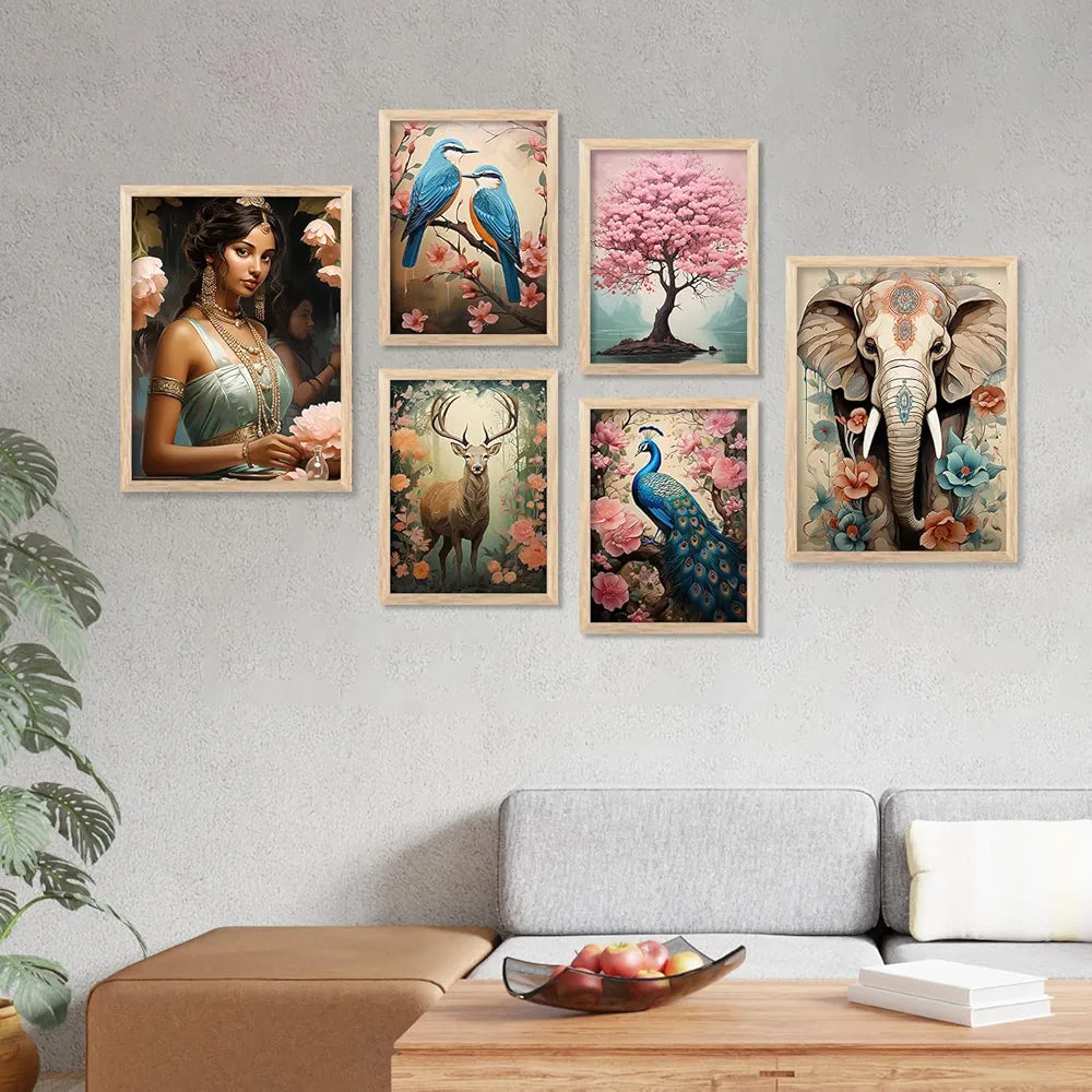 Kotart Peacock Digital Painting for Kitchen Restaurant Cafe Wall Decoration Set of 6 I