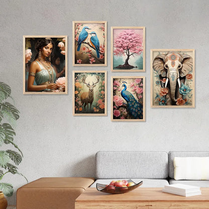 Kotart Peacock Digital Painting for Kitchen Restaurant Cafe Wall Decoration Set of 6 I