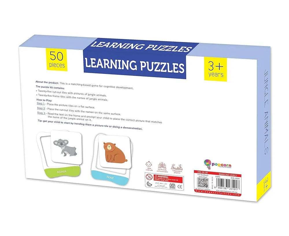 Popcorn Games & Puzzles Learning Puzzles Jungle Animals for Kids |Improves Focus, Memory,Logic & Fine Motor Skills with 50 Pieces