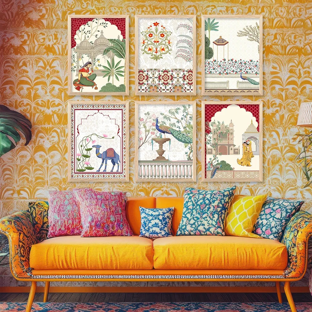 Kotart Pichwai Art Painting Framed Wall Painting Traditional Indian Wall Art Madhubani Paintings set of 6 B