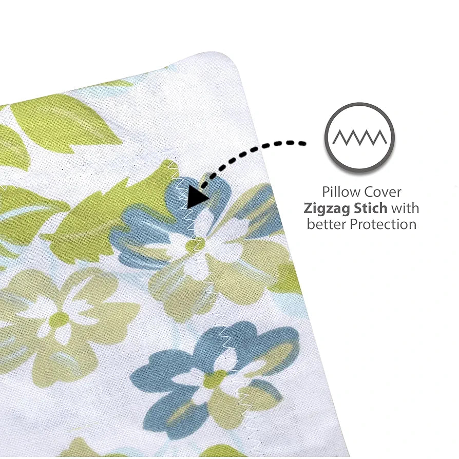 Divine Casa Bedsheet for Single Size Bed 144 TC Cotton Bedsheet for Single Size Bed with 1 Pillow Cover  Floral Colour Green Blush