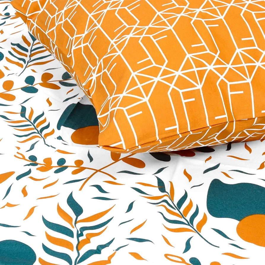 Divine Casa 144 TC Cotton Bedsheet for Single Bed with 1 Pillow Cover Colour Teal Mustard