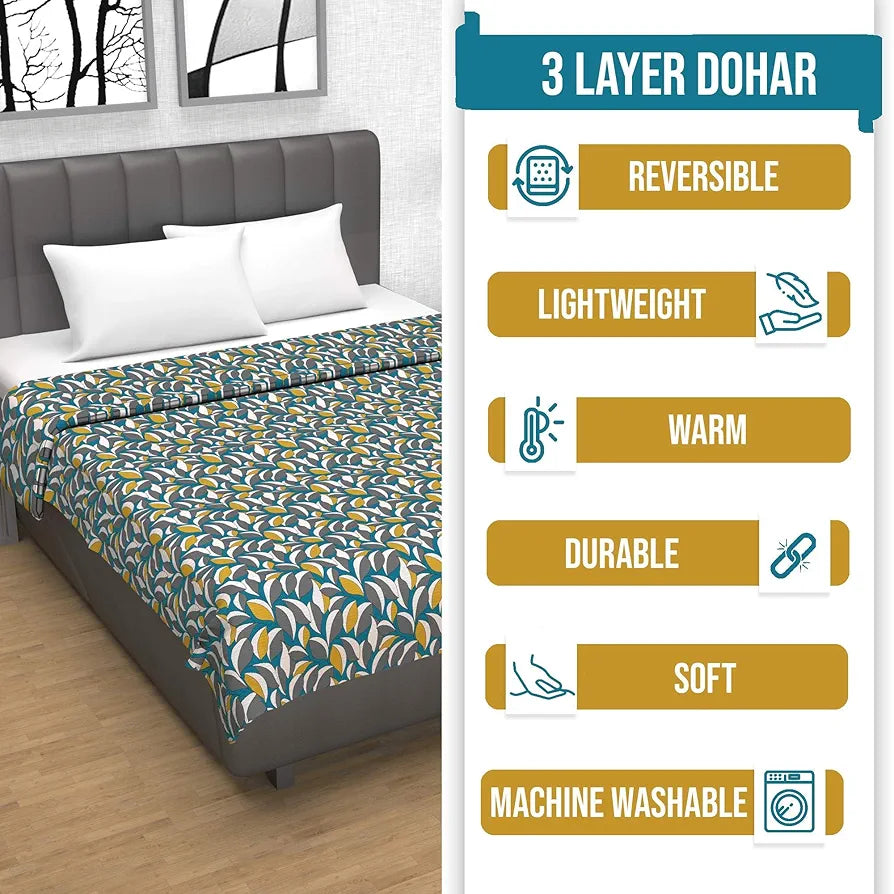 Divine Casa Floret 100% Cotton Single Dohar 120 GSM Soft & Lightweight Throw Blanket Colour Woody Petals