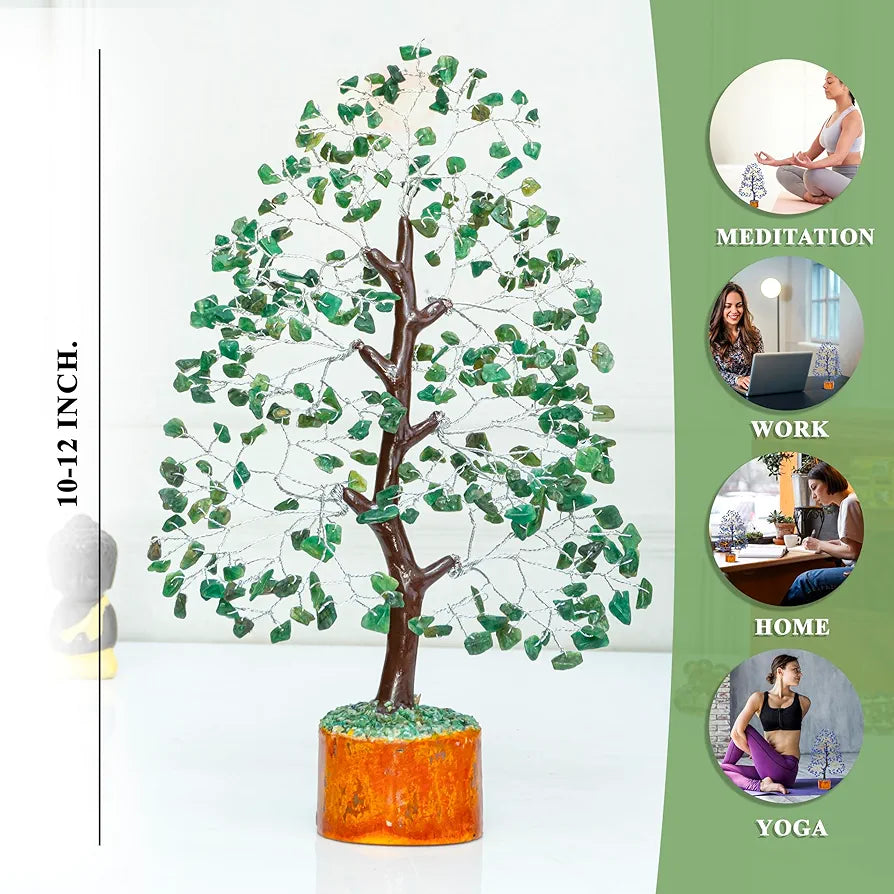 HindCraft Green Aventurine Crystal Tree Silver Wire 10-12 inch