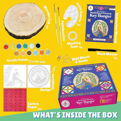 Kalakaram Diy Madhubani Key Hanger Painting Kit | Indian Ethnic Art Form Painting Kit | Cultural Education & Indian History Kit
