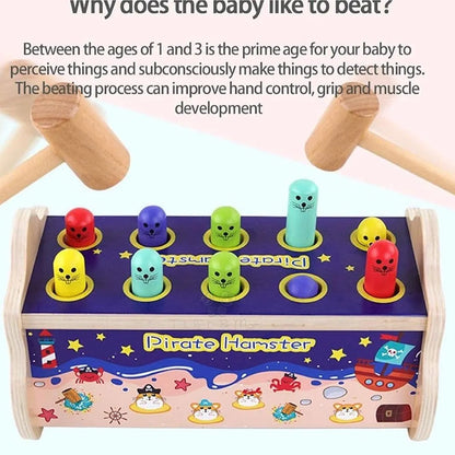 Trinkets & More Kids - Pounding Bench Hammer Toy Tiger Beats The Hamster Set 10 Pegs 2 Hammers 1 Year+ , Multicolor