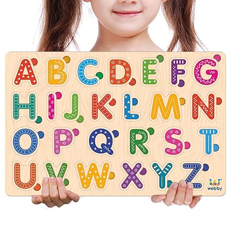 Webby Wooden Alphabets Montessori Educational Pre-School Puzzle Toy for 2+ Years Kid