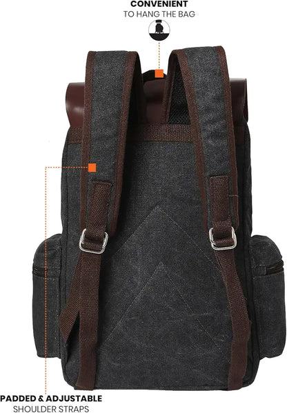 FUR JADEN Eco Friendly Travel Laptop Backpack Made of Water Resistant Sustainable Canvas and Vegan Leather for Men and Women for Travel Hiking Work