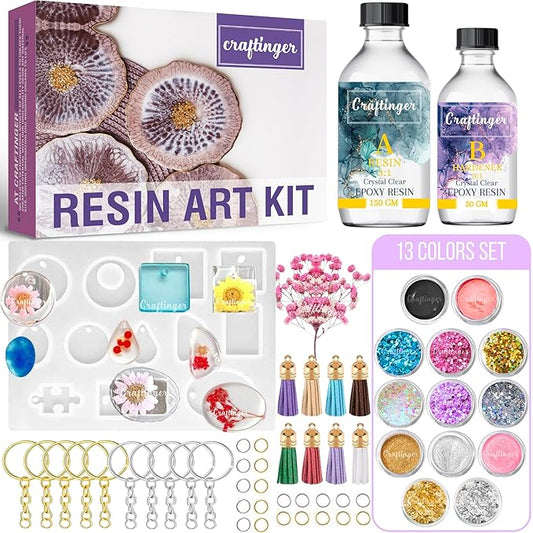 Craftinger Diy Resin Keychain Making Kit With 200gm Epoxy Resin & Mould, Tassels Glitter Pigments and More | Multicolor