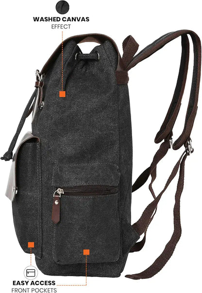 FUR JADEN Eco Friendly Travel Laptop Backpack Made of Water Resistant Sustainable Canvas and Vegan Leather for Men and Women for Travel Hiking Work