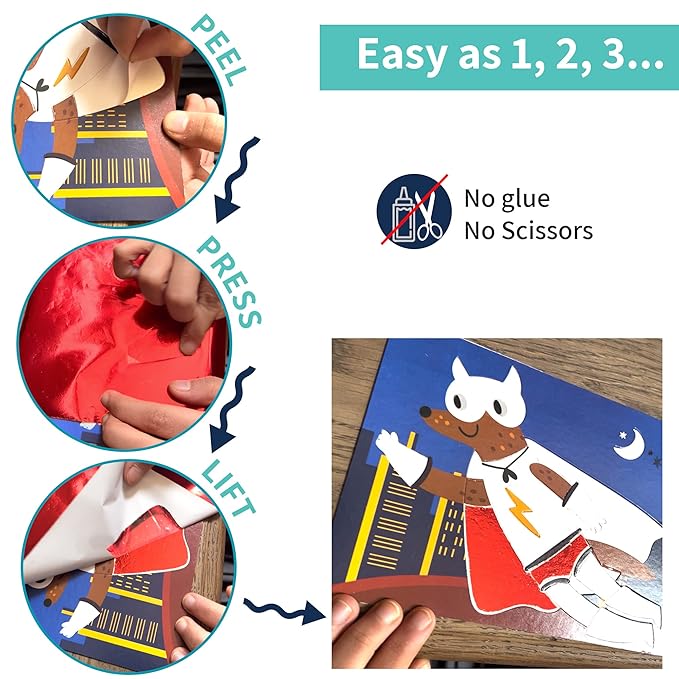 Chalk and Chuckles Paper Art and Craft Kit | Fabulous Foil Art | Create 12 Superhero Animals Theme Pictures | Creative Toys for Kids