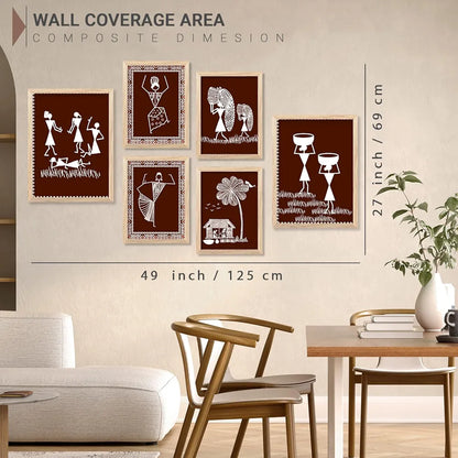 Kotart Warli Art Digital Paintings with Frame Pack of 6 art 3