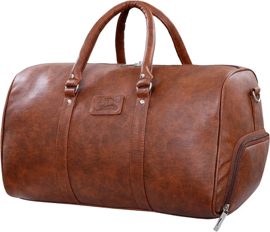 Leather World Duffle Bag for Travel with Shoe Pocket for Men and Women Made of Textured Leatherette with Attachable Shoulder Strap Cabin Bag 