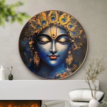 Livin'luxe Paintings Divine Blue Goddess Wall Painting with Frame - Sparkle Glossy Round Golden Framed Large Painting