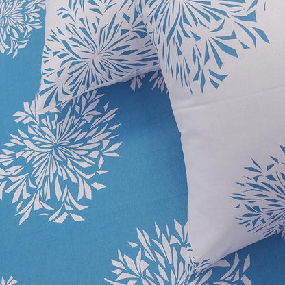 Huesland by Ahmedabad Cotton 144 TC Cotton Bedsheets for King Size Bed with 2 Pillow Covers | Blue & White