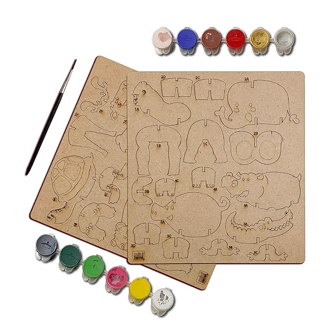 Mini Leaves Animals Diy Art Craft Activity Kit for Kids | Wooden Diy Animals Puzzle Toy Set | Multi Play Toys for Age 4+ Kids