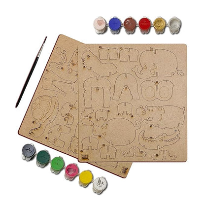 Mini Leaves Animals Diy Art Craft Activity Kit for Kids | Wooden Diy Animals Puzzle Toy Set | Multi Play Toys for Age 4+ Kids