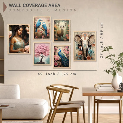 Kotart Peacock Digital Painting for Kitchen Restaurant Cafe Wall Decoration Set of 6 I